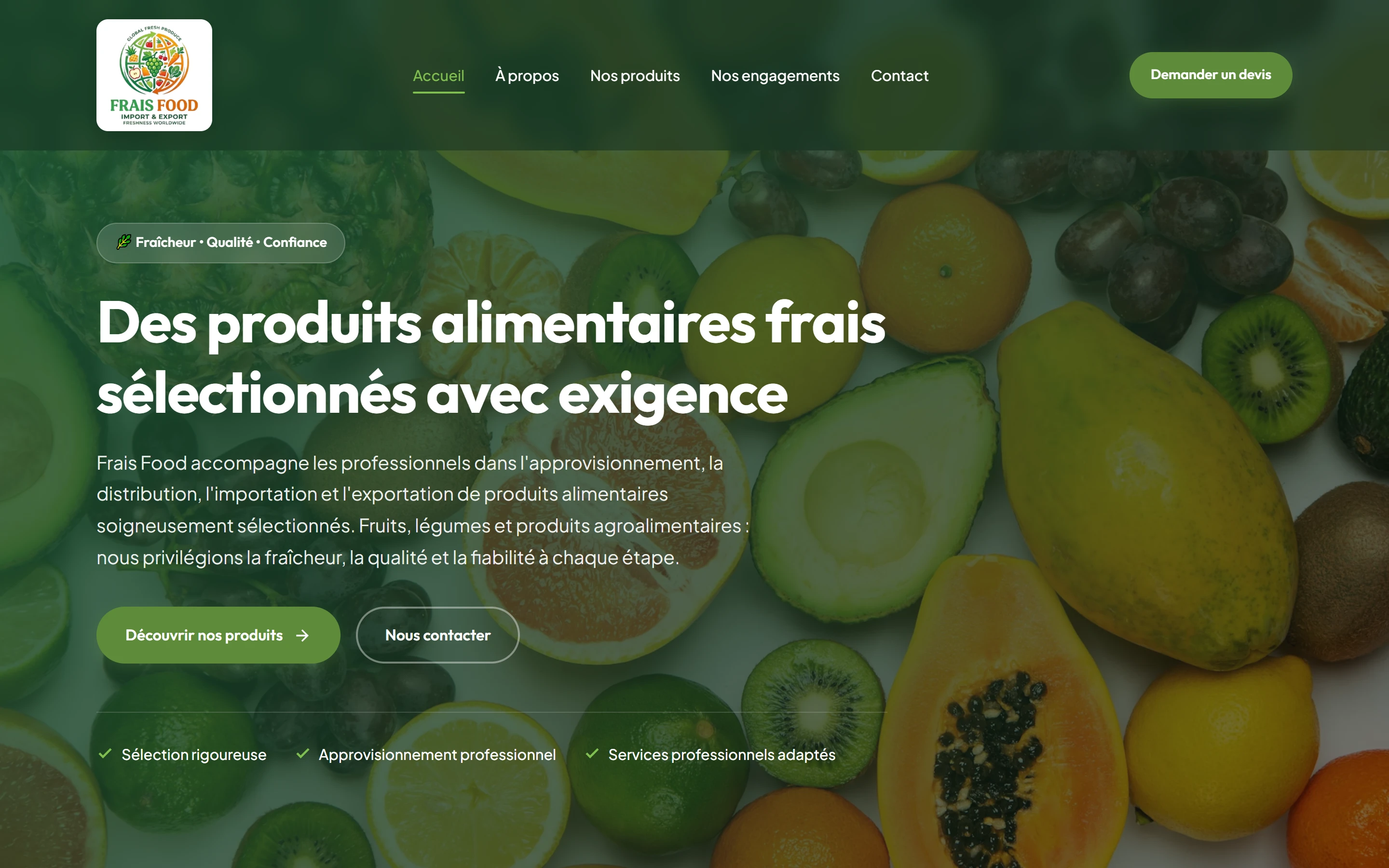 Aperçu du site Frais Food en direct